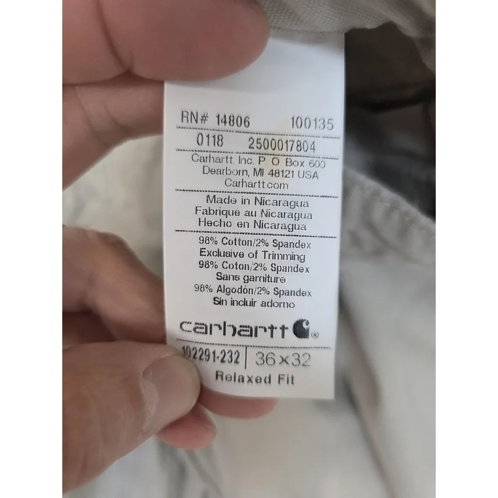 Carhartt Pants Mens 36x32 Gray Relaxed Fit Stretch Canvas Carpenter‎ Workwear